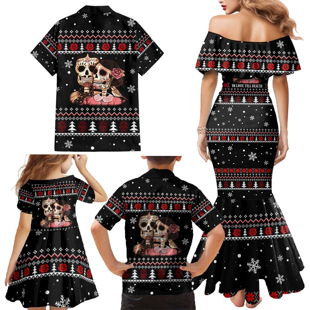 Skull Couple Christmas Family Matching Mermaid Dress and Hawaiian Shirt Xmas Holiday Patterns - Wonder Print Shop
