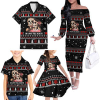 Skull Couple Christmas Family Matching Off The Shoulder Long Sleeve Dress and Hawaiian Shirt Xmas Holiday Patterns - Wonder Print Shop