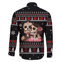 Skull Couple Christmas Family Matching Off The Shoulder Long Sleeve Dress and Hawaiian Shirt Xmas Holiday Patterns - Wonder Print Shop