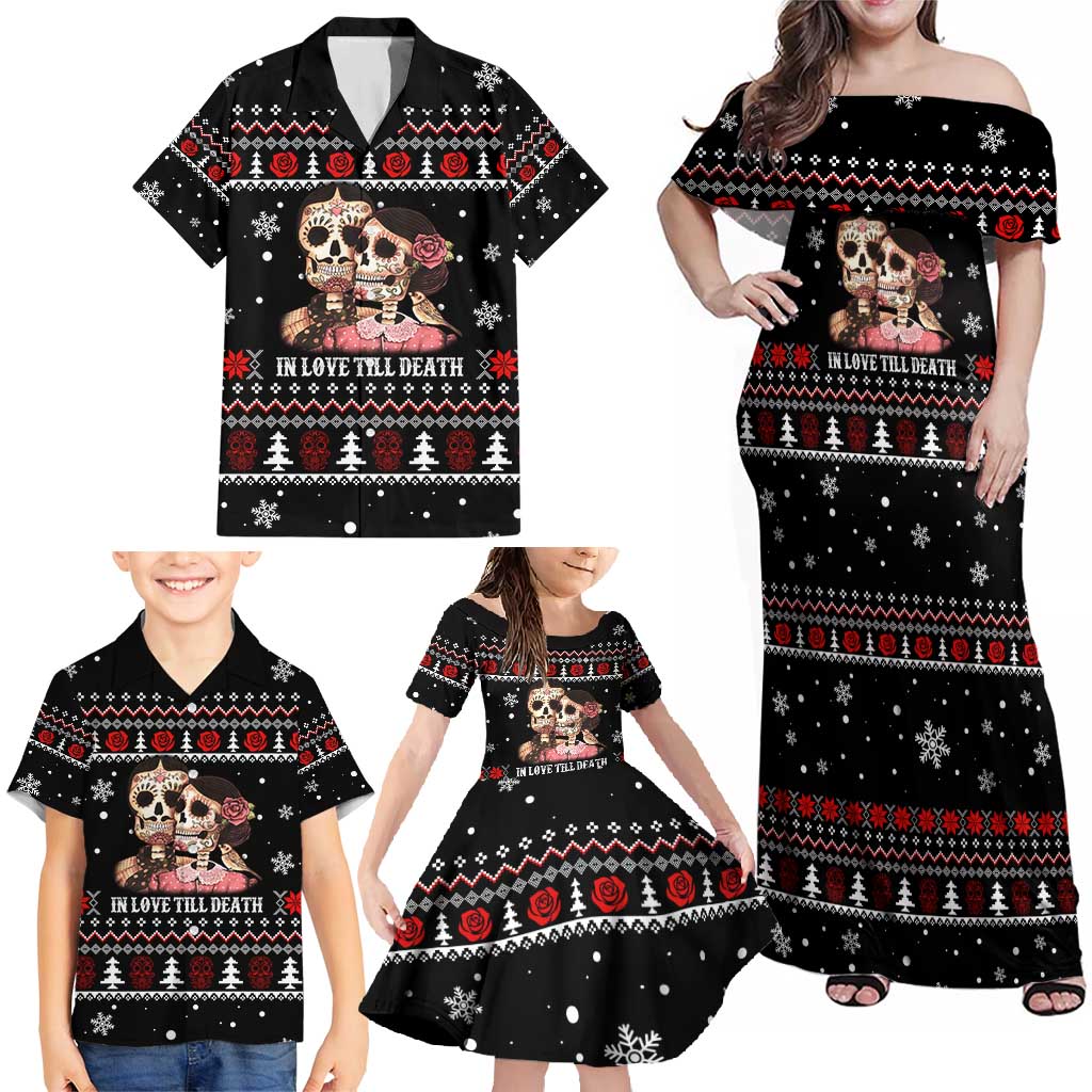 Skull Couple Christmas Family Matching Off Shoulder Maxi Dress and Hawaiian Shirt Xmas Holiday Patterns - Wonder Print Shop