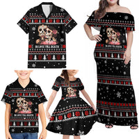 Skull Couple Christmas Family Matching Off Shoulder Maxi Dress and Hawaiian Shirt Xmas Holiday Patterns - Wonder Print Shop