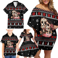 Skull Couple Christmas Family Matching Off Shoulder Short Dress and Hawaiian Shirt Xmas Holiday Patterns - Wonder Print Shop