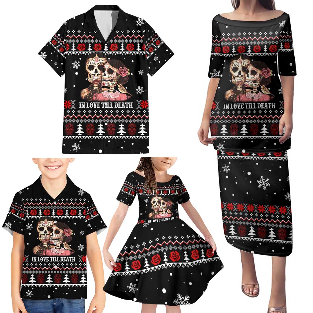 Skull Couple Christmas Family Matching Puletasi and Hawaiian Shirt Xmas Holiday Patterns - Wonder Print Shop