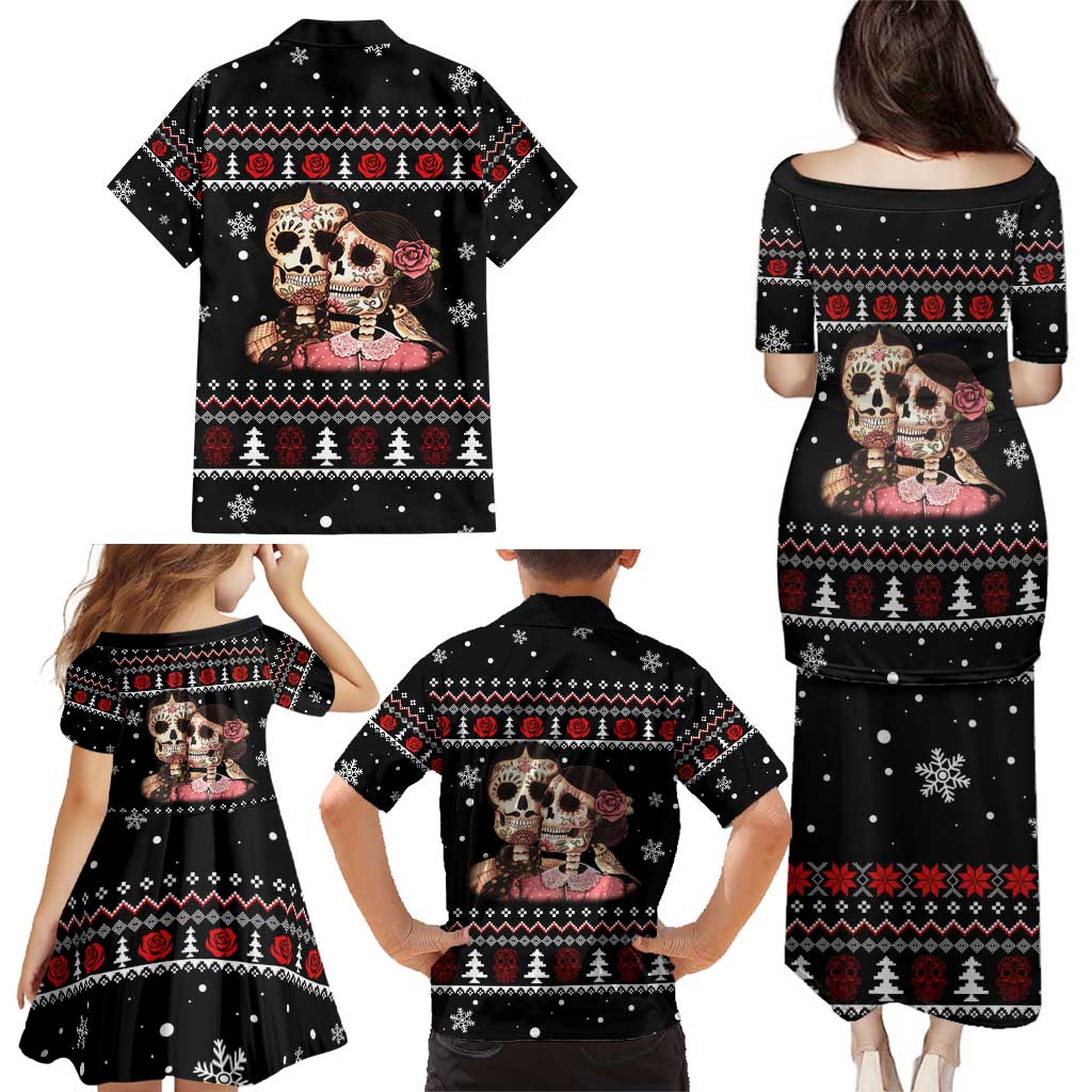 Skull Couple Christmas Family Matching Puletasi and Hawaiian Shirt Xmas Holiday Patterns - Wonder Print Shop