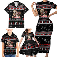 Skull Couple Christmas Family Matching Short Sleeve Bodycon Dress and Hawaiian Shirt Xmas Holiday Patterns - Wonder Print Shop