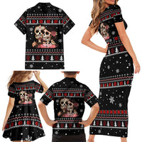 Skull Couple Christmas Family Matching Short Sleeve Bodycon Dress and Hawaiian Shirt Xmas Holiday Patterns - Wonder Print Shop