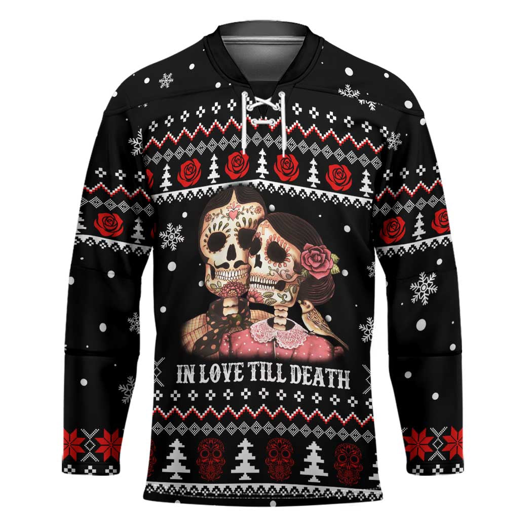 Skull Couple Christmas Hockey Jersey Xmas Holiday Patterns - Wonder Print Shop
