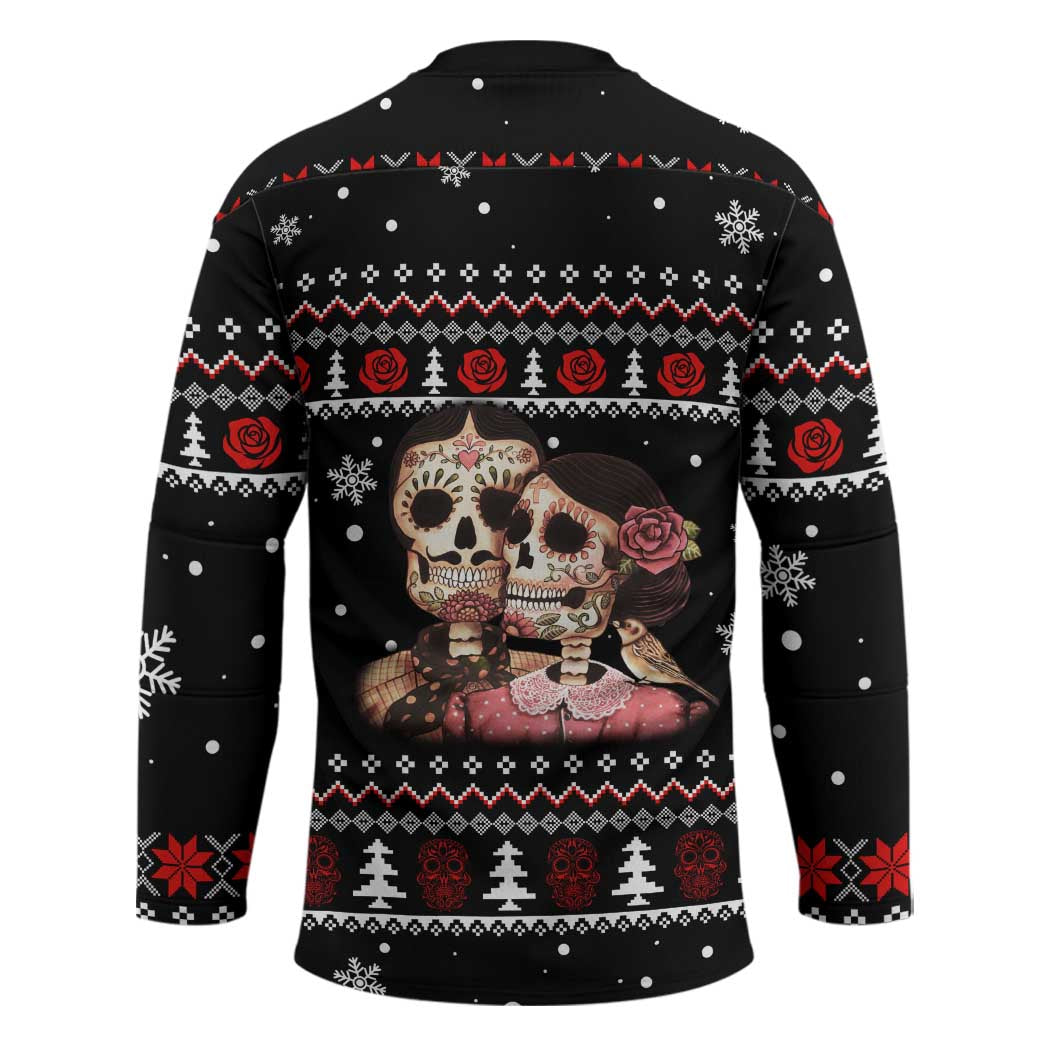 Skull Couple Christmas Hockey Jersey Xmas Holiday Patterns - Wonder Print Shop