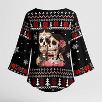 Skull Couple Christmas Kimono Sleeve Blouse Xmas Holiday Patterns - Wonder Print Shop