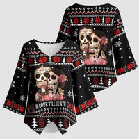 Skull Couple Christmas Kimono Sleeve Blouse Xmas Holiday Patterns - Wonder Print Shop