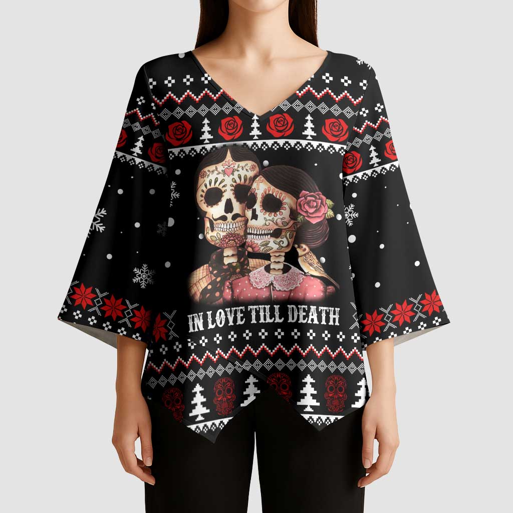 Skull Couple Christmas Kimono Sleeve Blouse Xmas Holiday Patterns - Wonder Print Shop