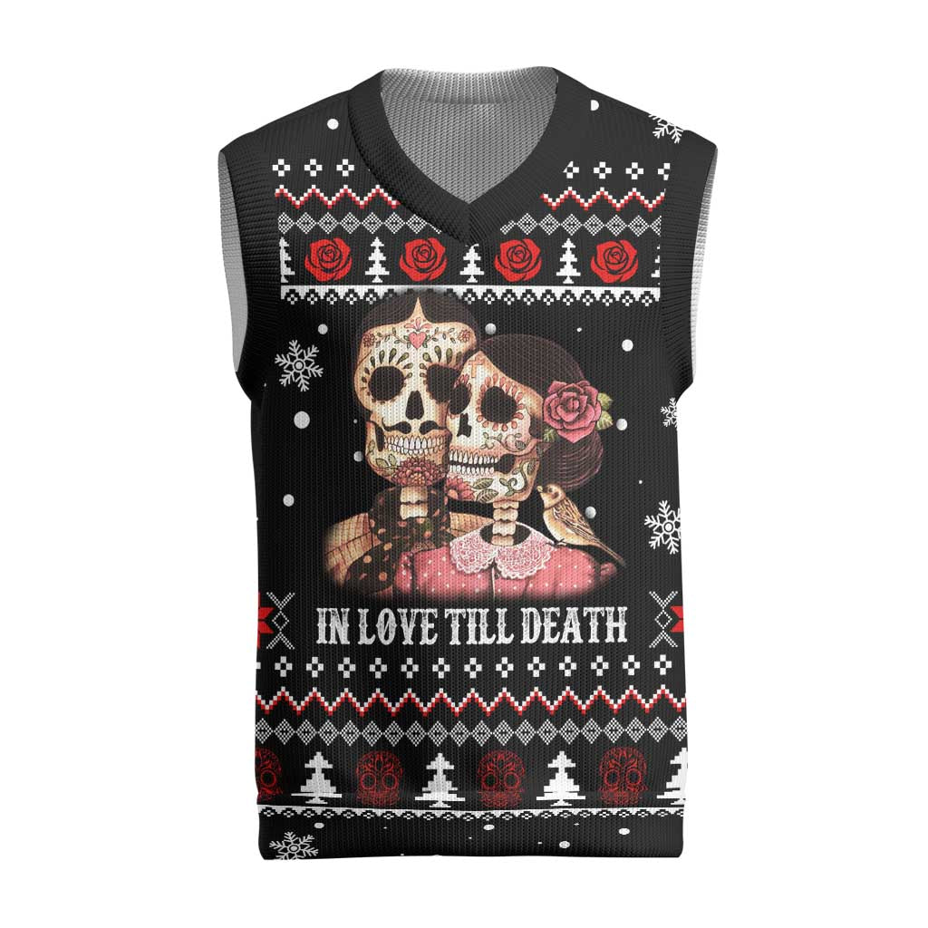 Skull Couple Christmas Knitted V-Neck Vest Xmas Holiday Patterns - Wonder Print Shop