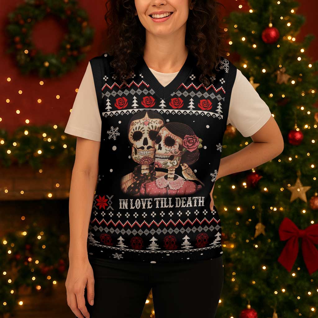 Skull Couple Christmas Knitted V-Neck Vest Xmas Holiday Patterns - Wonder Print Shop