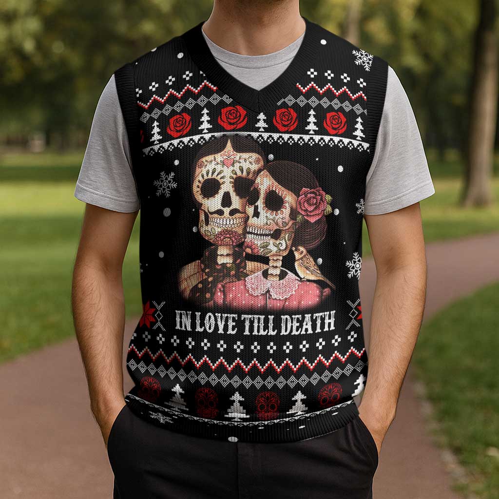 Skull Couple Christmas Knitted V-Neck Vest Xmas Holiday Patterns - Wonder Print Shop