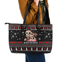 Skull Couple Christmas Leather Tote Bag Xmas Holiday Patterns - Wonder Print Shop