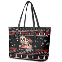 Skull Couple Christmas Leather Tote Bag Xmas Holiday Patterns - Wonder Print Shop