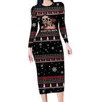 Skull Couple Christmas Long Sleeve Bodycon Dress Xmas Holiday Patterns - Wonder Print Shop