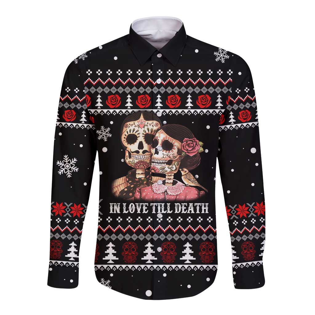 Skull Couple Christmas Long Sleeve Button Shirt Xmas Holiday Patterns - Wonder Print Shop