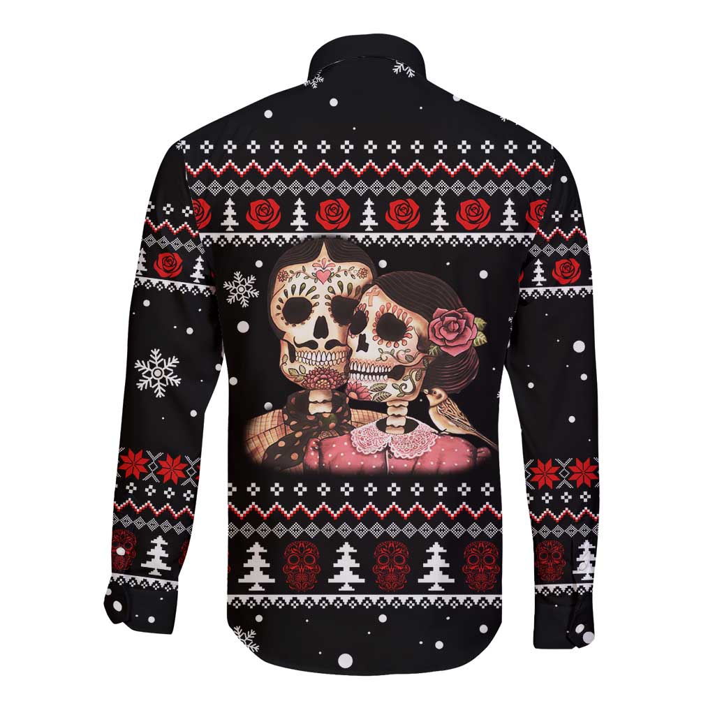 Skull Couple Christmas Long Sleeve Button Shirt Xmas Holiday Patterns - Wonder Print Shop