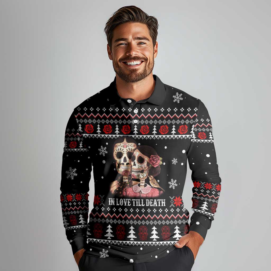 Skull Couple Christmas Long Sleeve Polo Shirt Xmas Holiday Patterns - Wonder Print Shop