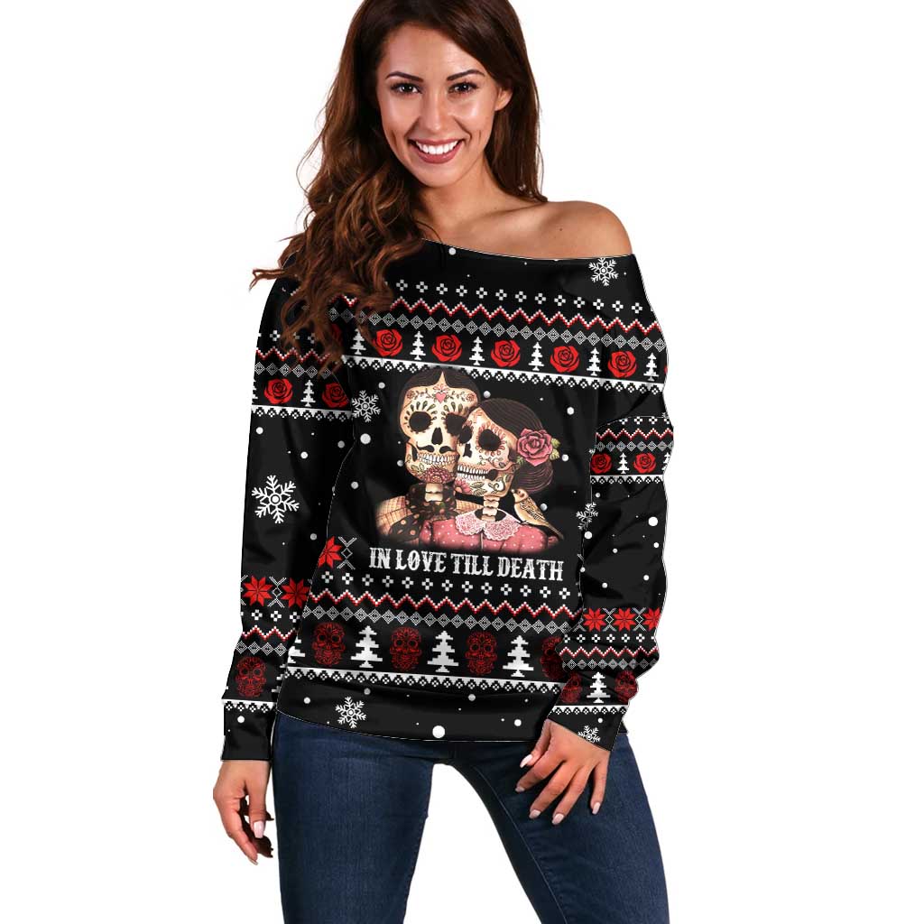 Skull Couple Christmas Off Shoulder Sweater Xmas Holiday Patterns - Wonder Print Shop
