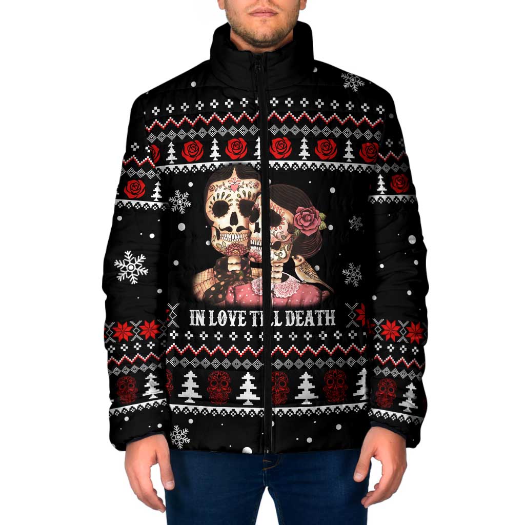 Skull Couple Christmas Padded Jacket Xmas Holiday Patterns - Wonder Print Shop