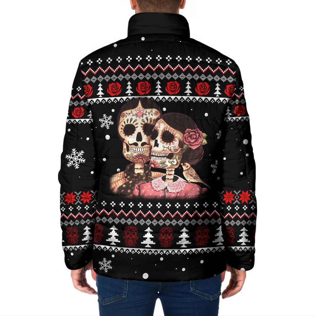 Skull Couple Christmas Padded Jacket Xmas Holiday Patterns - Wonder Print Shop