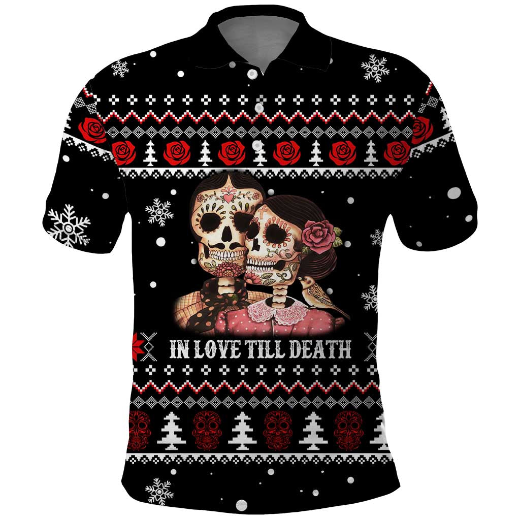 Skull Couple Christmas Polo Shirt Xmas Holiday Patterns - Wonder Print Shop