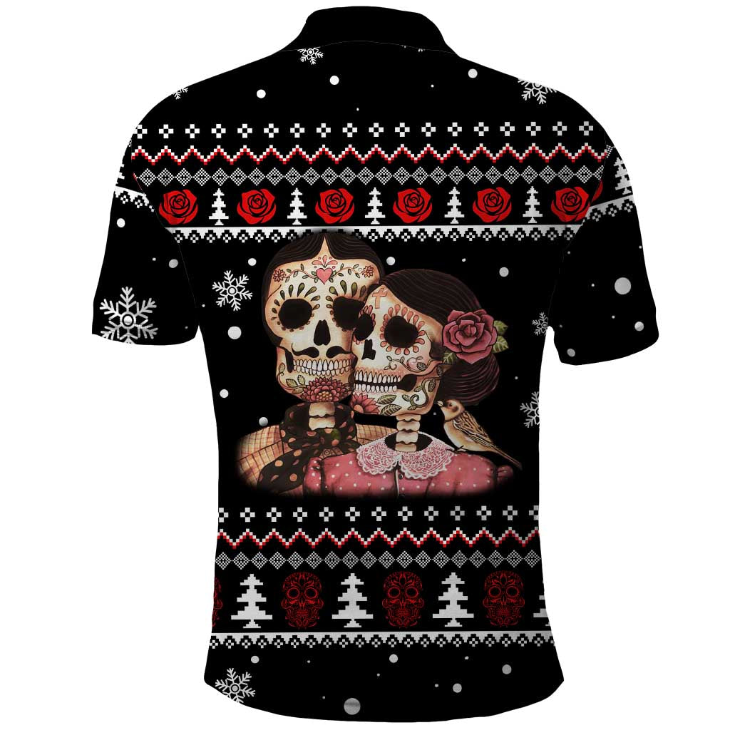 Skull Couple Christmas Polo Shirt Xmas Holiday Patterns - Wonder Print Shop