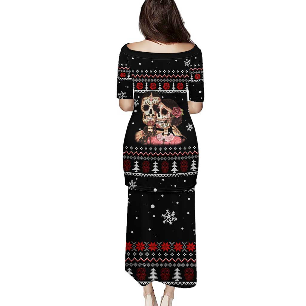 Skull Couple Christmas Puletasi Xmas Holiday Patterns - Wonder Print Shop