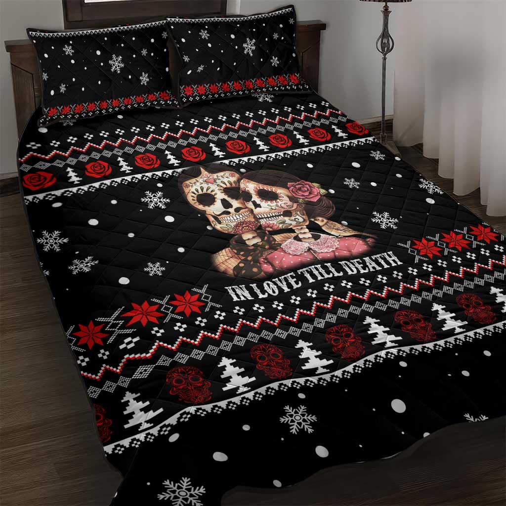 Skull Couple Christmas Quilt Bed Set Xmas Holiday Patterns - Wonder Print Shop