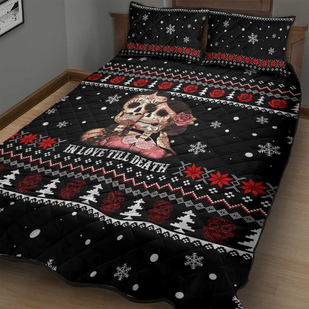 Skull Couple Christmas Quilt Bed Set Xmas Holiday Patterns - Wonder Print Shop