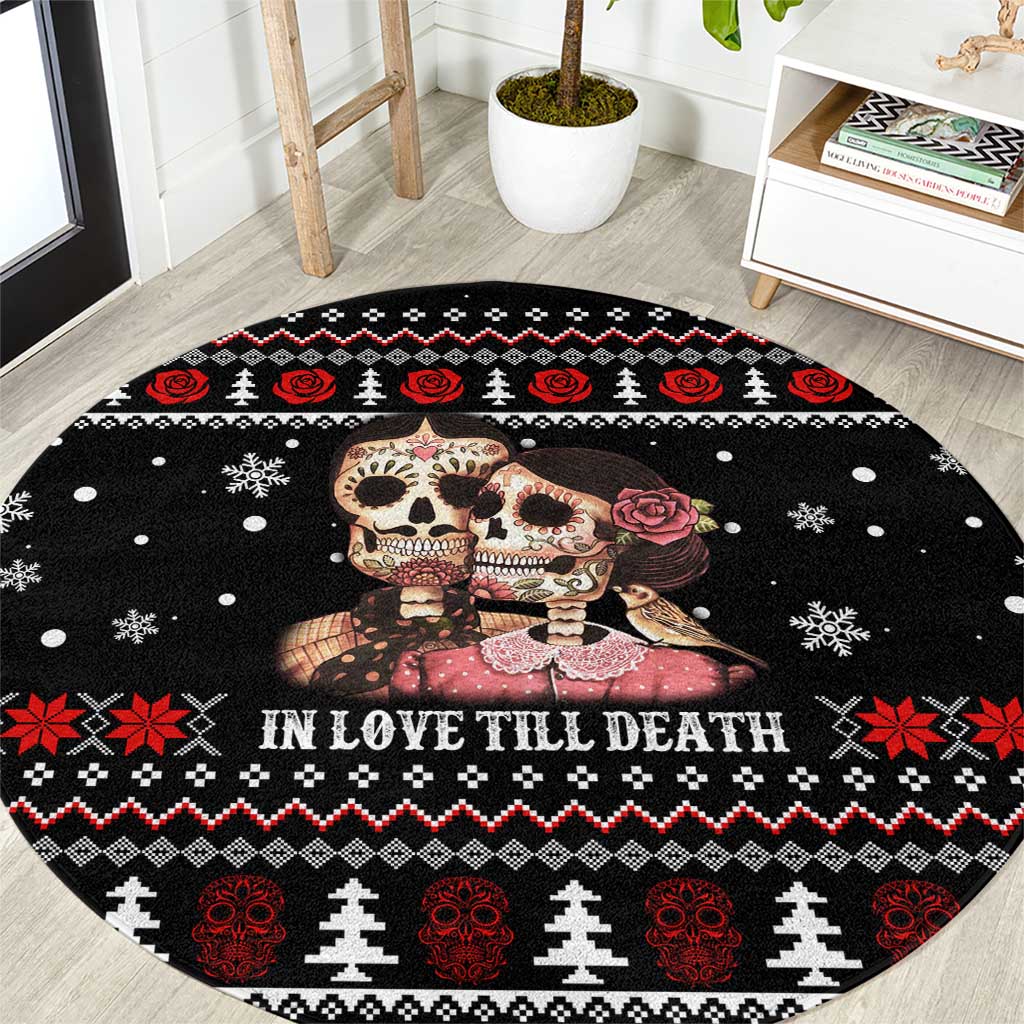 Skull Couple Christmas Round Carpet Xmas Holiday Patterns - Wonder Print Shop