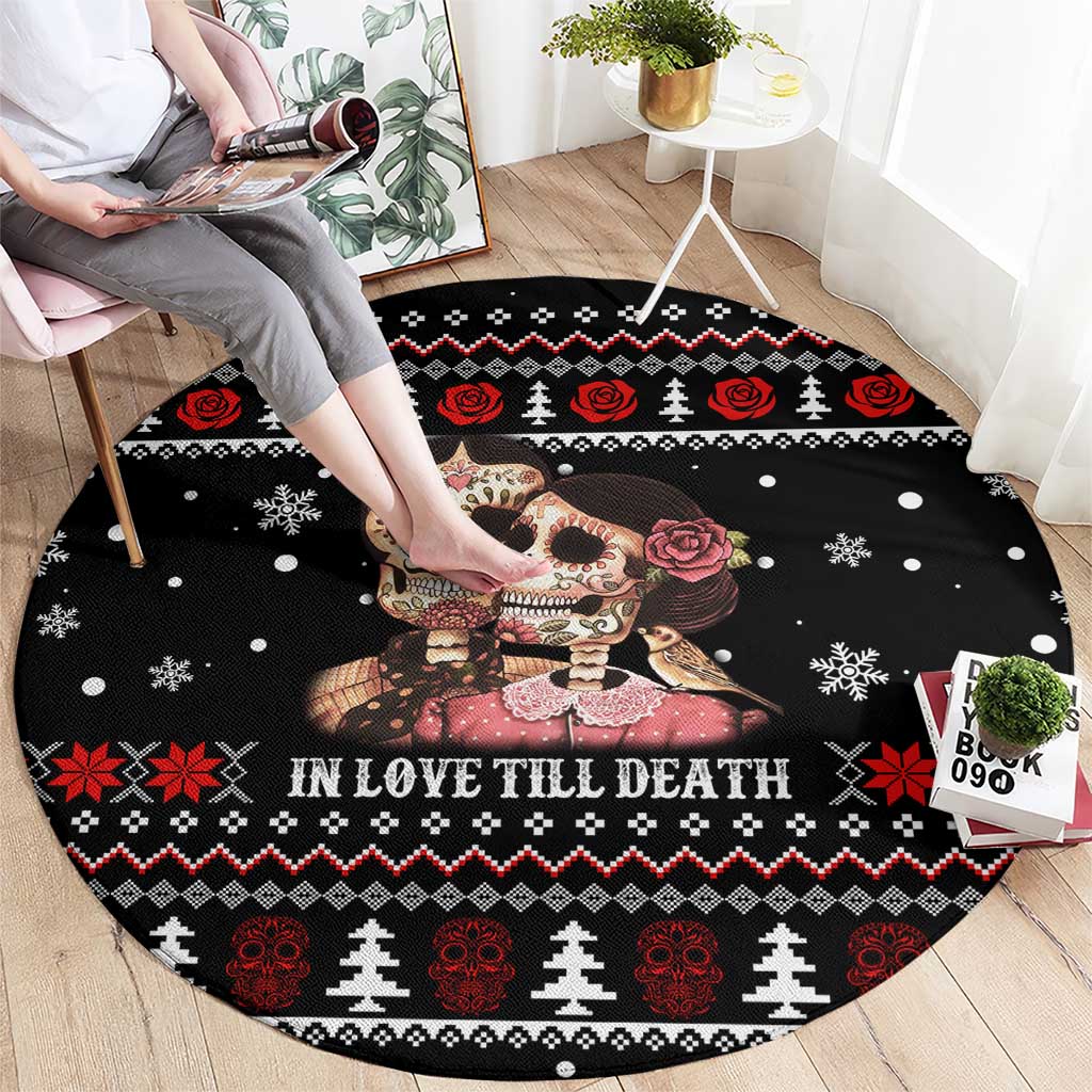 Skull Couple Christmas Round Carpet Xmas Holiday Patterns - Wonder Print Shop