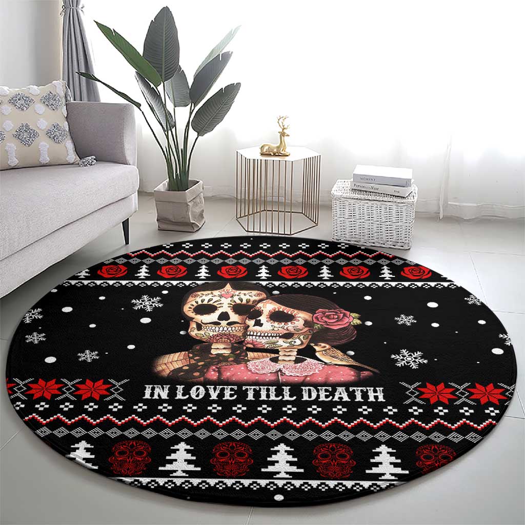 Skull Couple Christmas Round Carpet Xmas Holiday Patterns - Wonder Print Shop