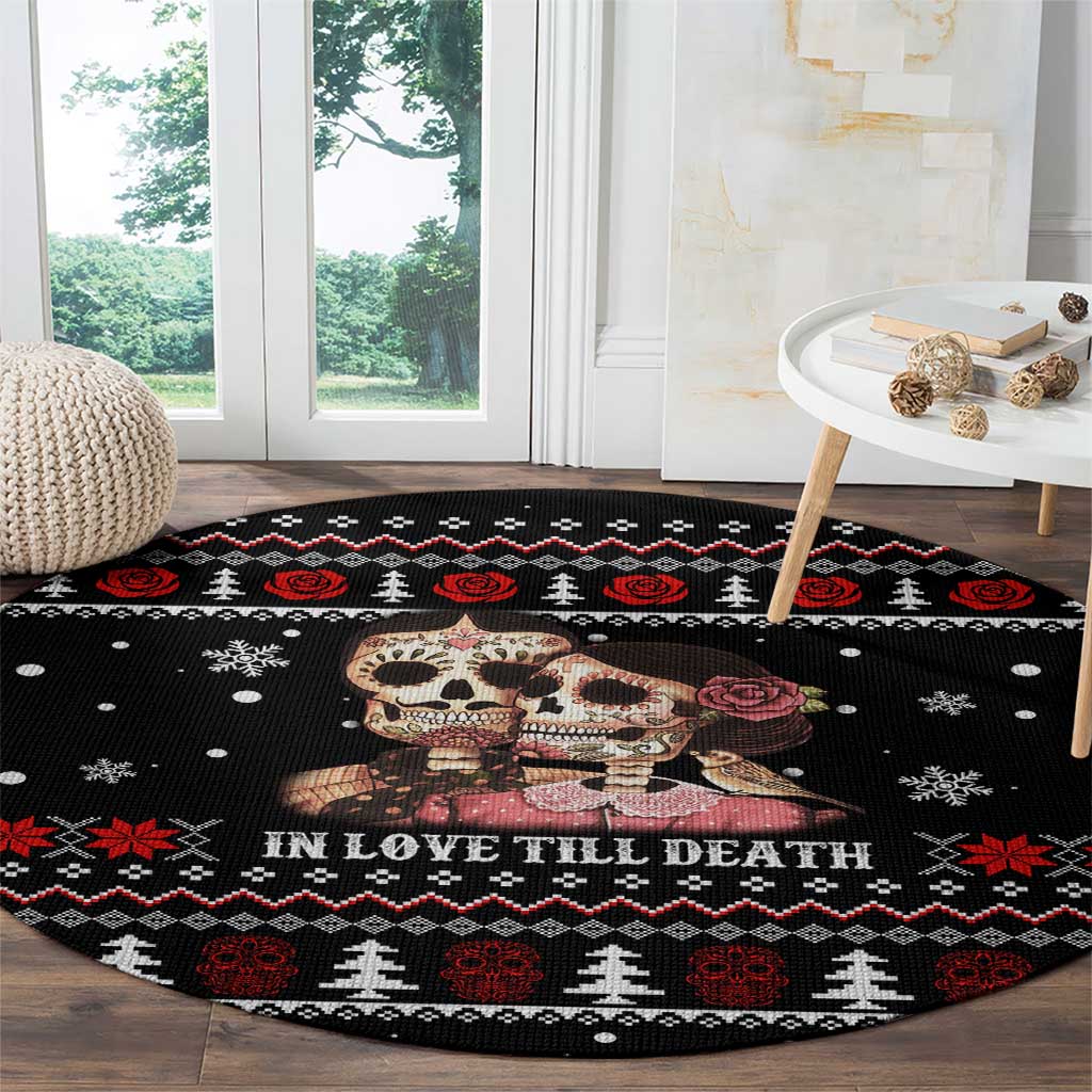 Skull Couple Christmas Round Carpet Xmas Holiday Patterns - Wonder Print Shop