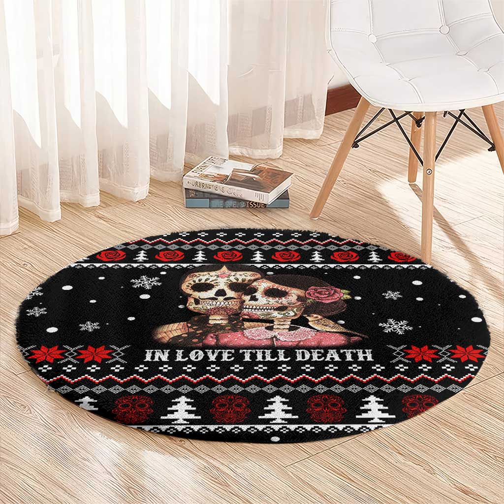 Skull Couple Christmas Round Carpet Xmas Holiday Patterns - Wonder Print Shop