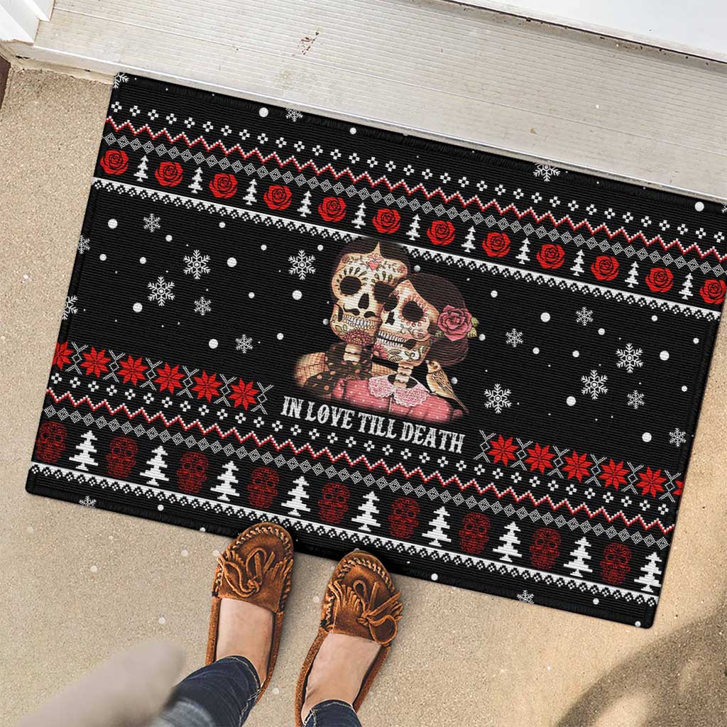 Skull Couple Christmas Rubber Doormat Xmas Holiday Patterns - Wonder Print Shop