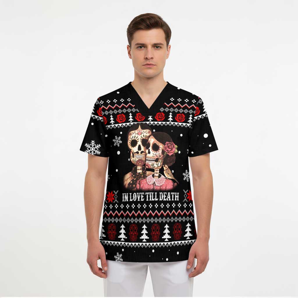 Skull Couple Christmas Scrub Top Xmas Holiday Patterns - Wonder Print Shop