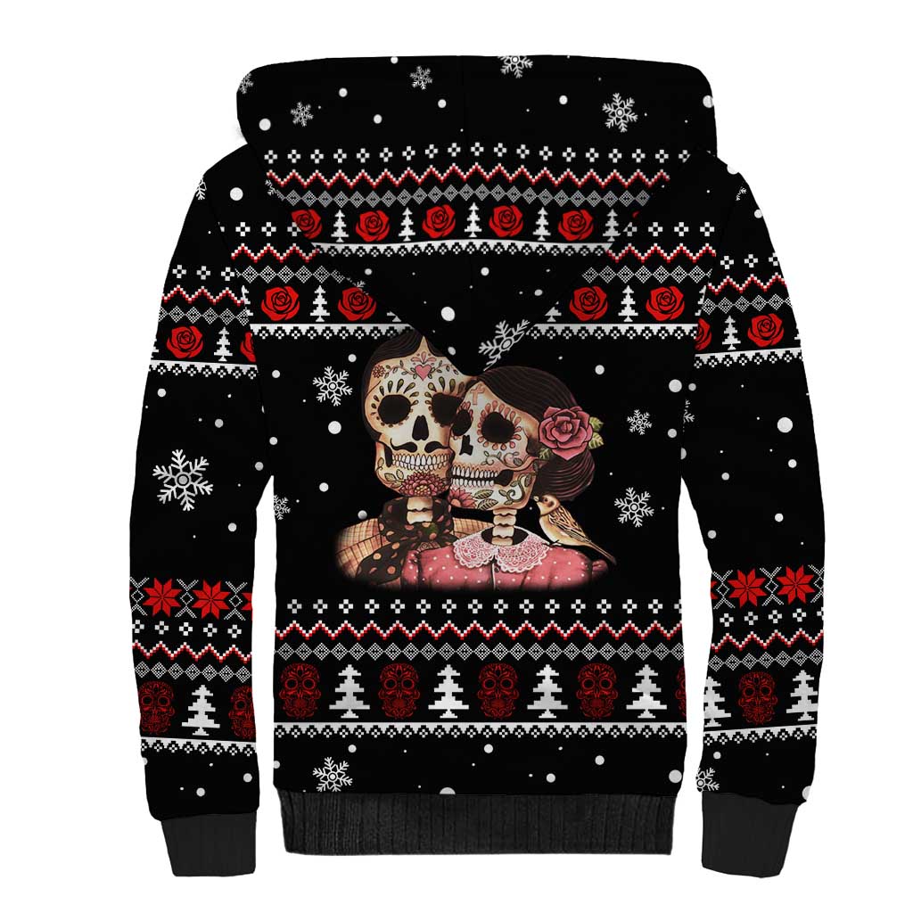 Skull Couple Christmas Sherpa Hoodie Xmas Holiday Patterns - Wonder Print Shop