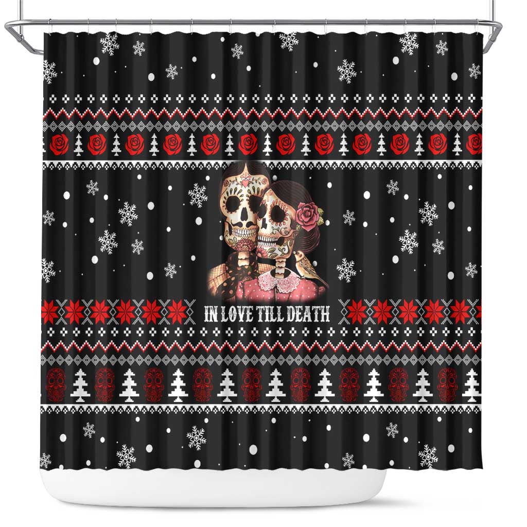 Skull Couple Christmas Shower Curtain Xmas Holiday Patterns - Wonder Print Shop