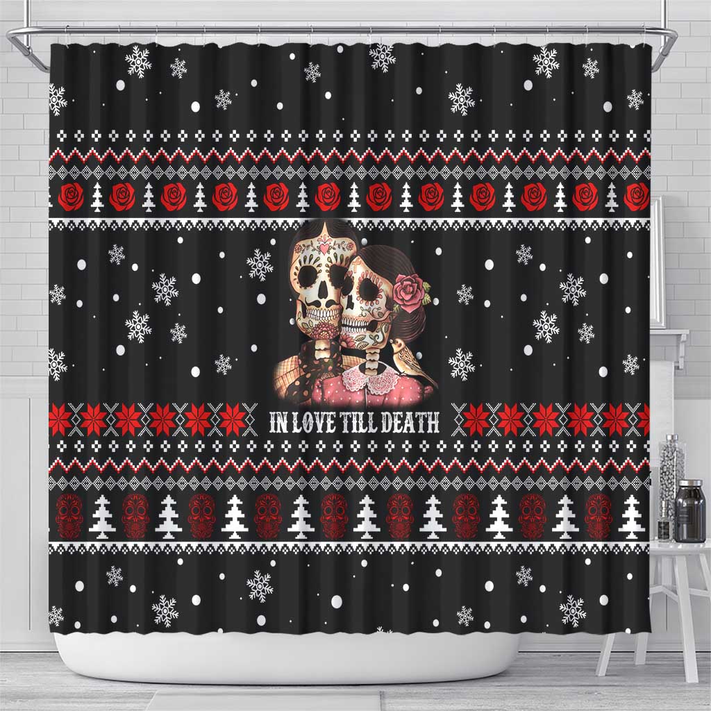 Skull Couple Christmas Shower Curtain Xmas Holiday Patterns - Wonder Print Shop