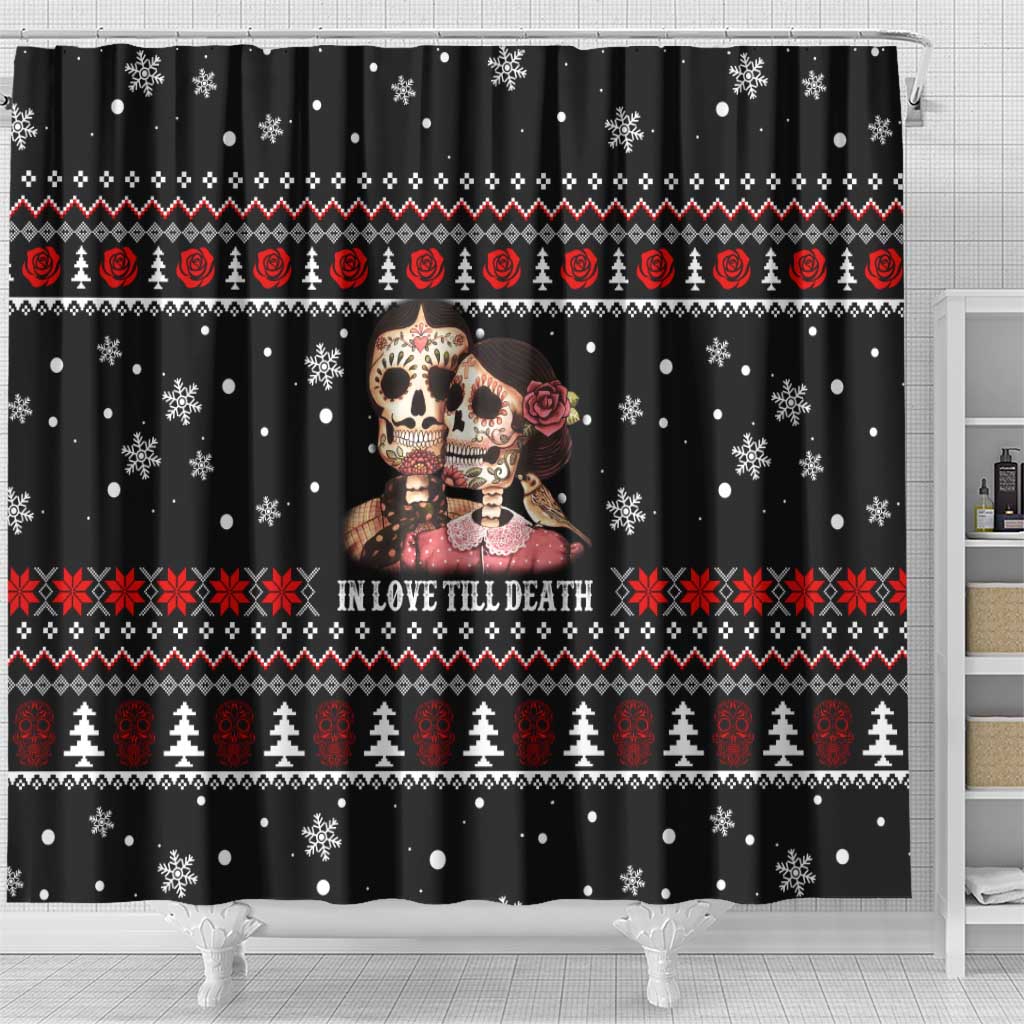 Skull Couple Christmas Shower Curtain Xmas Holiday Patterns - Wonder Print Shop