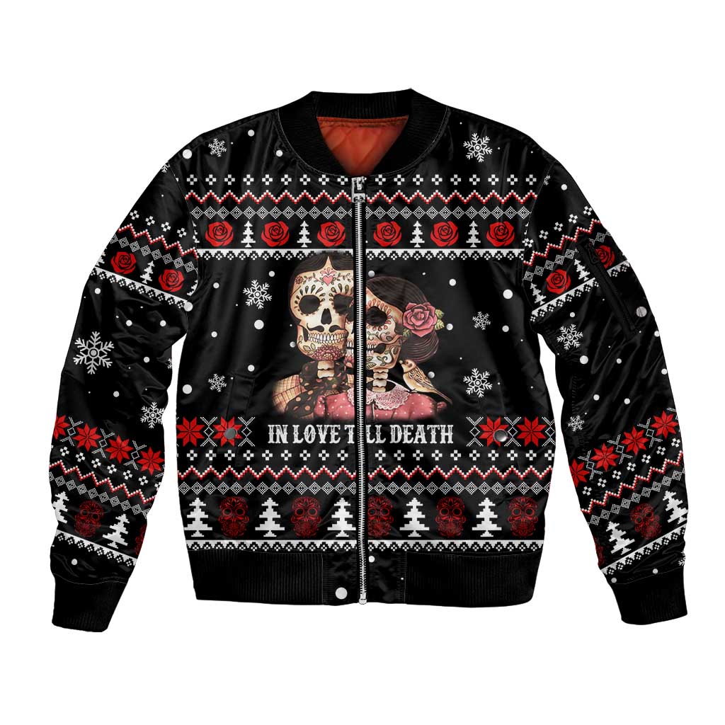 Skull Couple Christmas Sleeve Zip Bomber Jacket Xmas Holiday Patterns - Wonder Print Shop