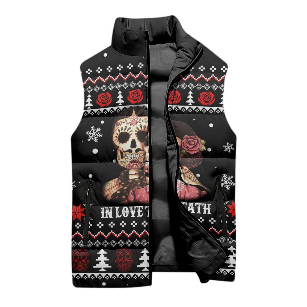 Skull Couple Christmas Sleeveless Puffer Jacket Xmas Holiday Patterns - Wonder Print Shop