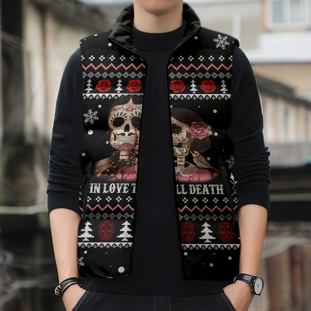 Skull Couple Christmas Sleeveless Puffer Jacket Xmas Holiday Patterns - Wonder Print Shop
