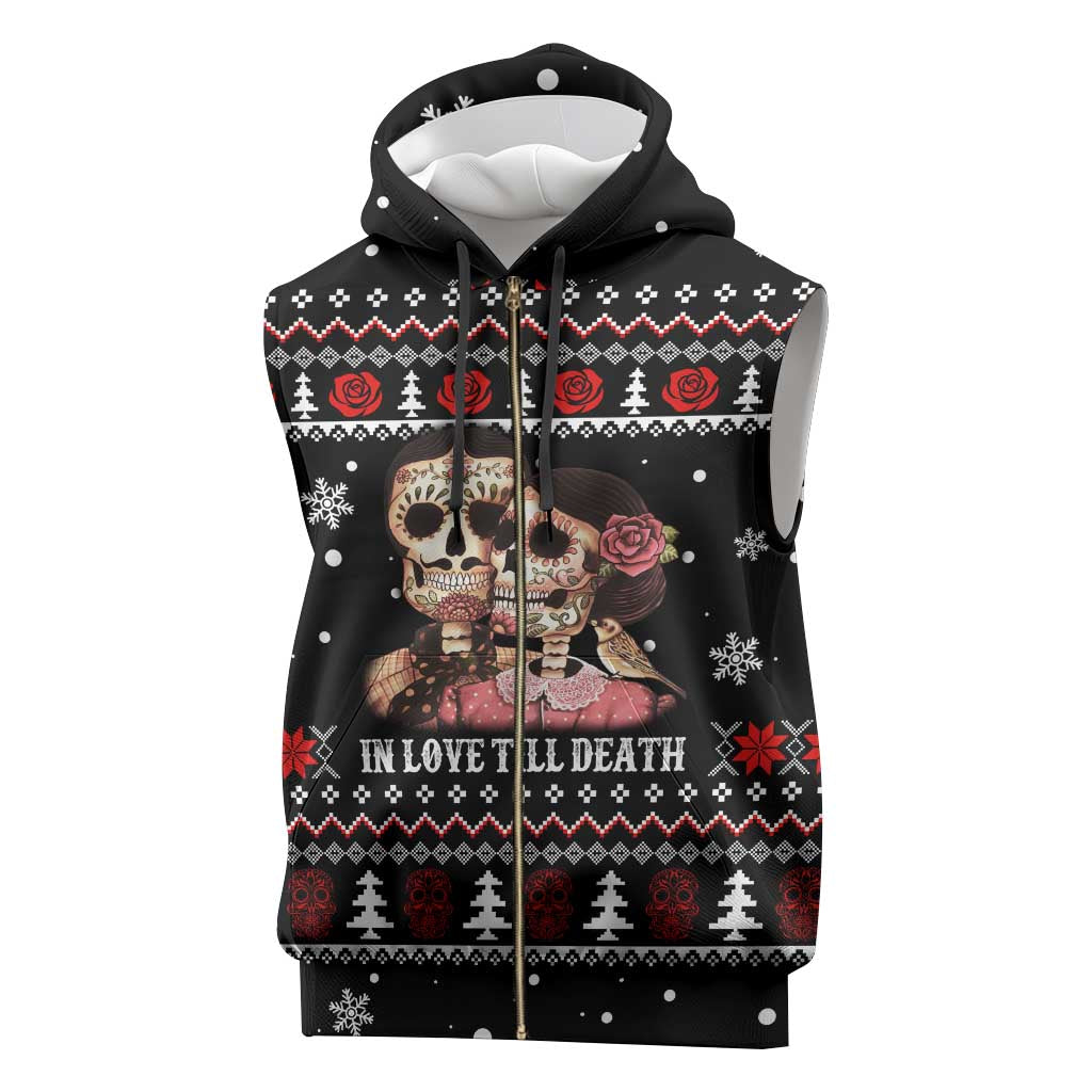 Skull Couple Christmas Sleeveless Zip Hoodie Xmas Holiday Patterns - Wonder Print Shop