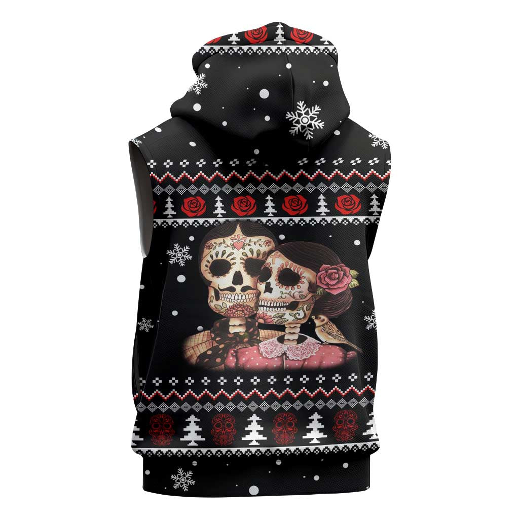 Skull Couple Christmas Sleeveless Zip Hoodie Xmas Holiday Patterns - Wonder Print Shop