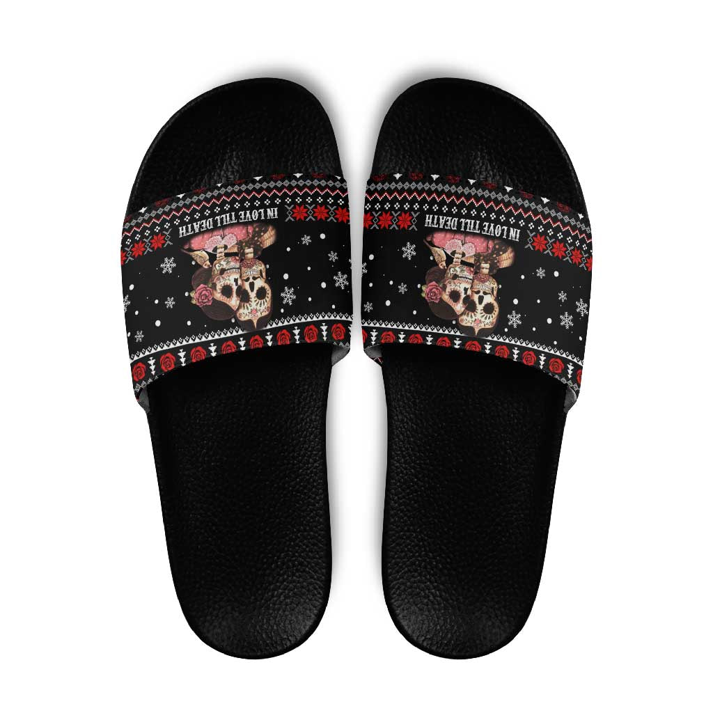 Skull Couple Christmas Slide Sandals Xmas Holiday Patterns - Wonder Print Shop
