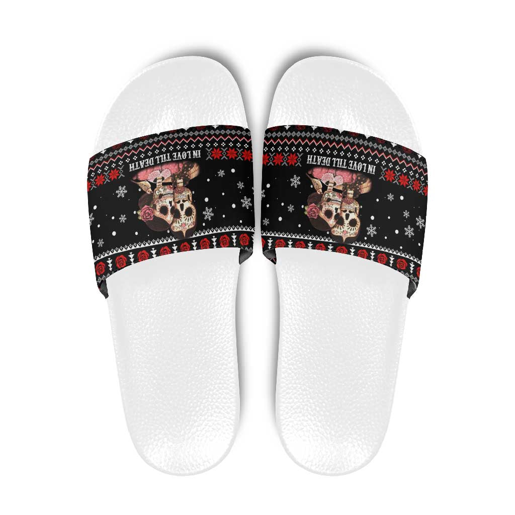 Skull Couple Christmas Slide Sandals Xmas Holiday Patterns - Wonder Print Shop